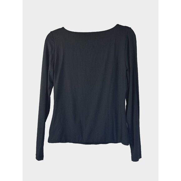 Womens Y2K Glam Black Square Neck Top L Sleek Stretch Minimalist Going Out Club - Picture 2 of 4